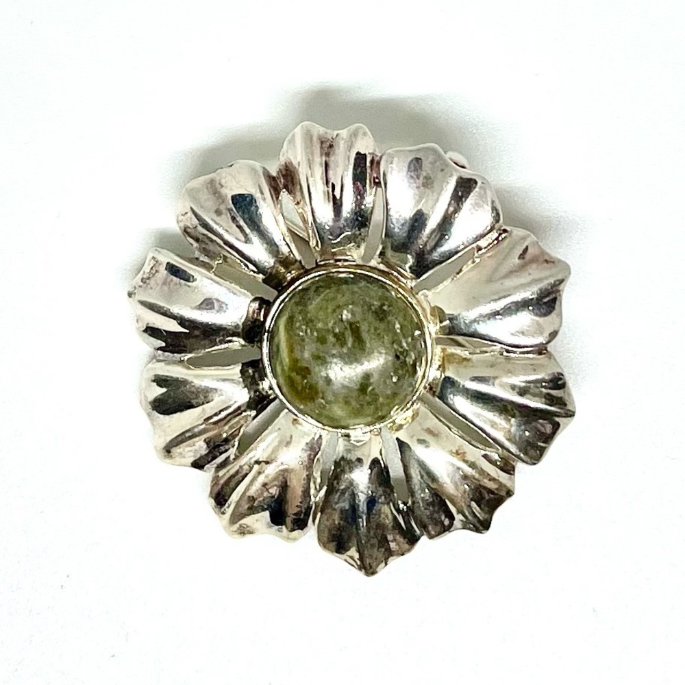 Vintage 925 Connemara Marble Floral Brooch